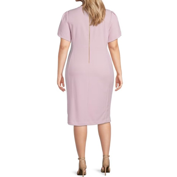 Plus Size Round Neck Short Tulip Sleeve Scuba Crepe Sheath Dress S. 22W/22F/22M - Picture 2 of 7